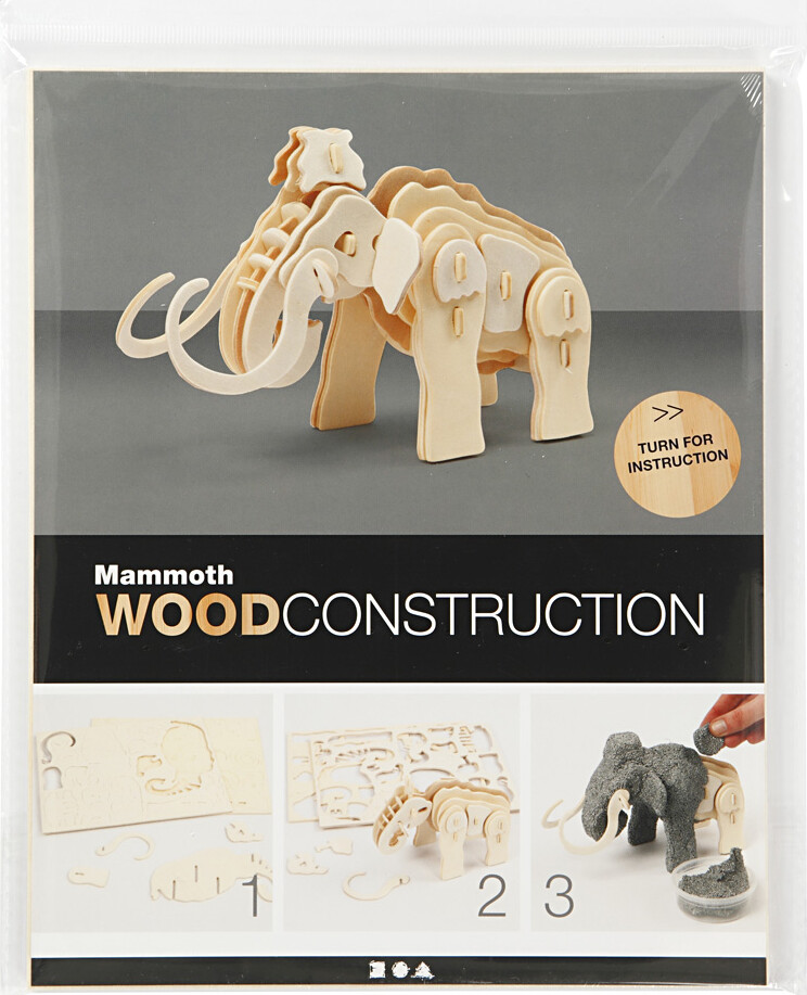 3D Træ Puslespil - Mammut - 19X8 5X11 Cm