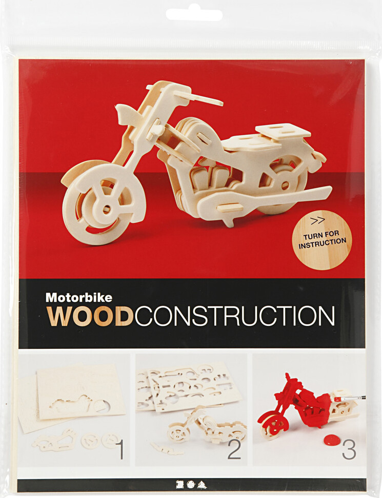 3D Træ Puslespil - Motorcykel - 19X9X9 Cm