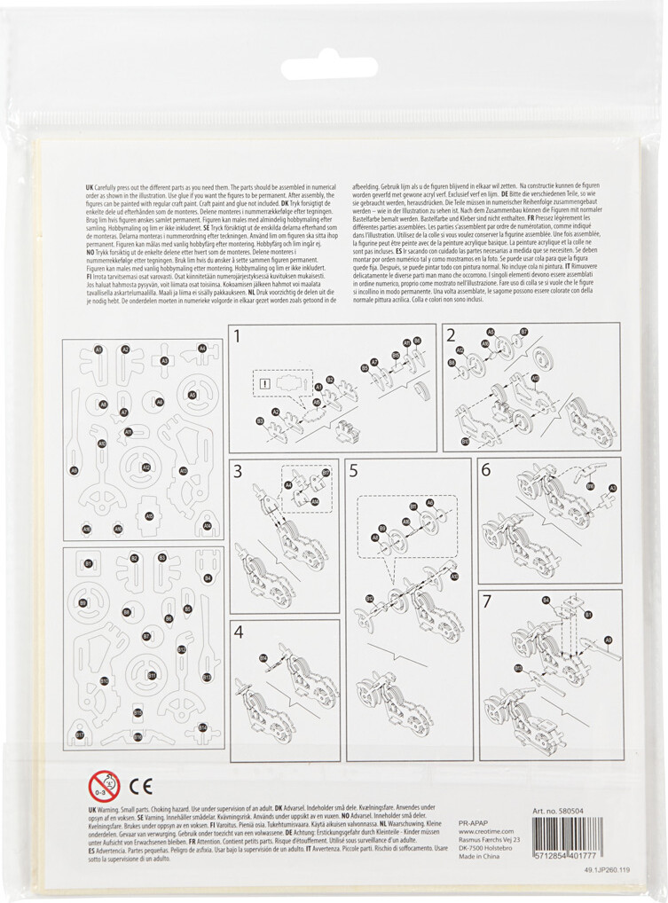 3D Træ Puslespil - Motorcykel - 19X9X9 Cm
