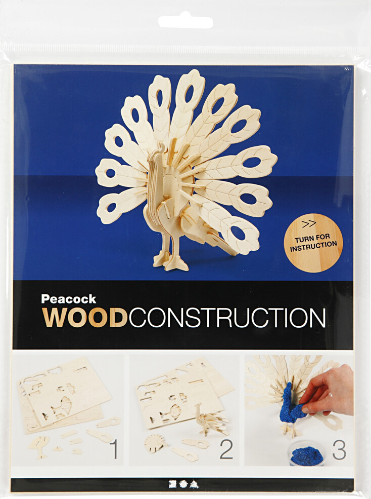 3D Træ Puslespil - Påfugl - 10X20 5X17 5 Cm