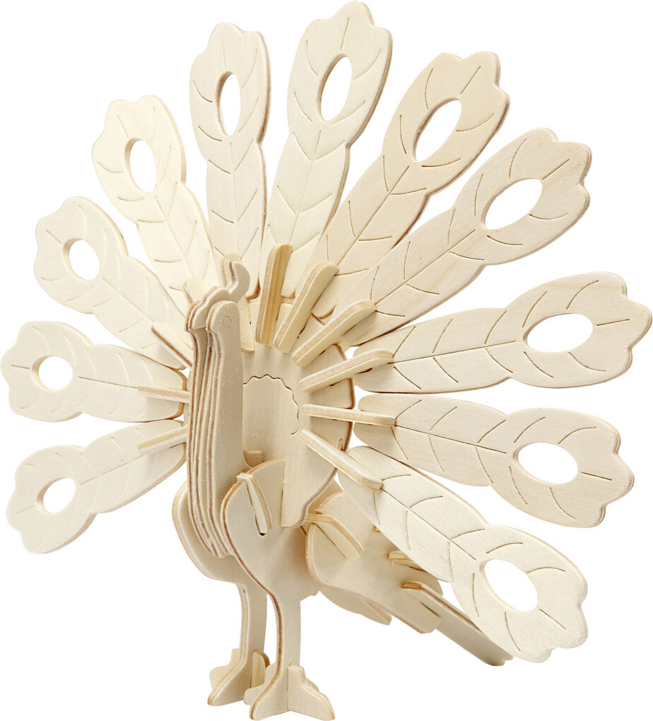 3D Træ Puslespil - Påfugl - 10X20 5X17 5 Cm