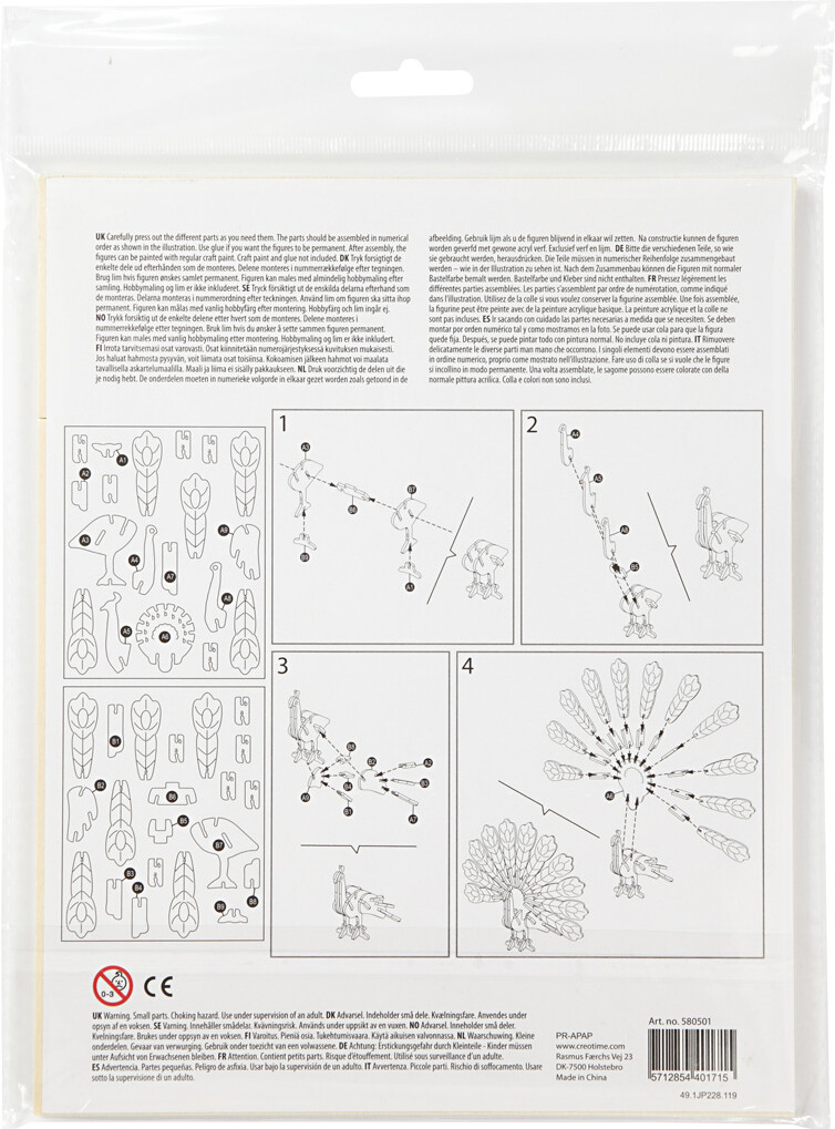 3D Træ Puslespil - Påfugl - 10X20 5X17 5 Cm