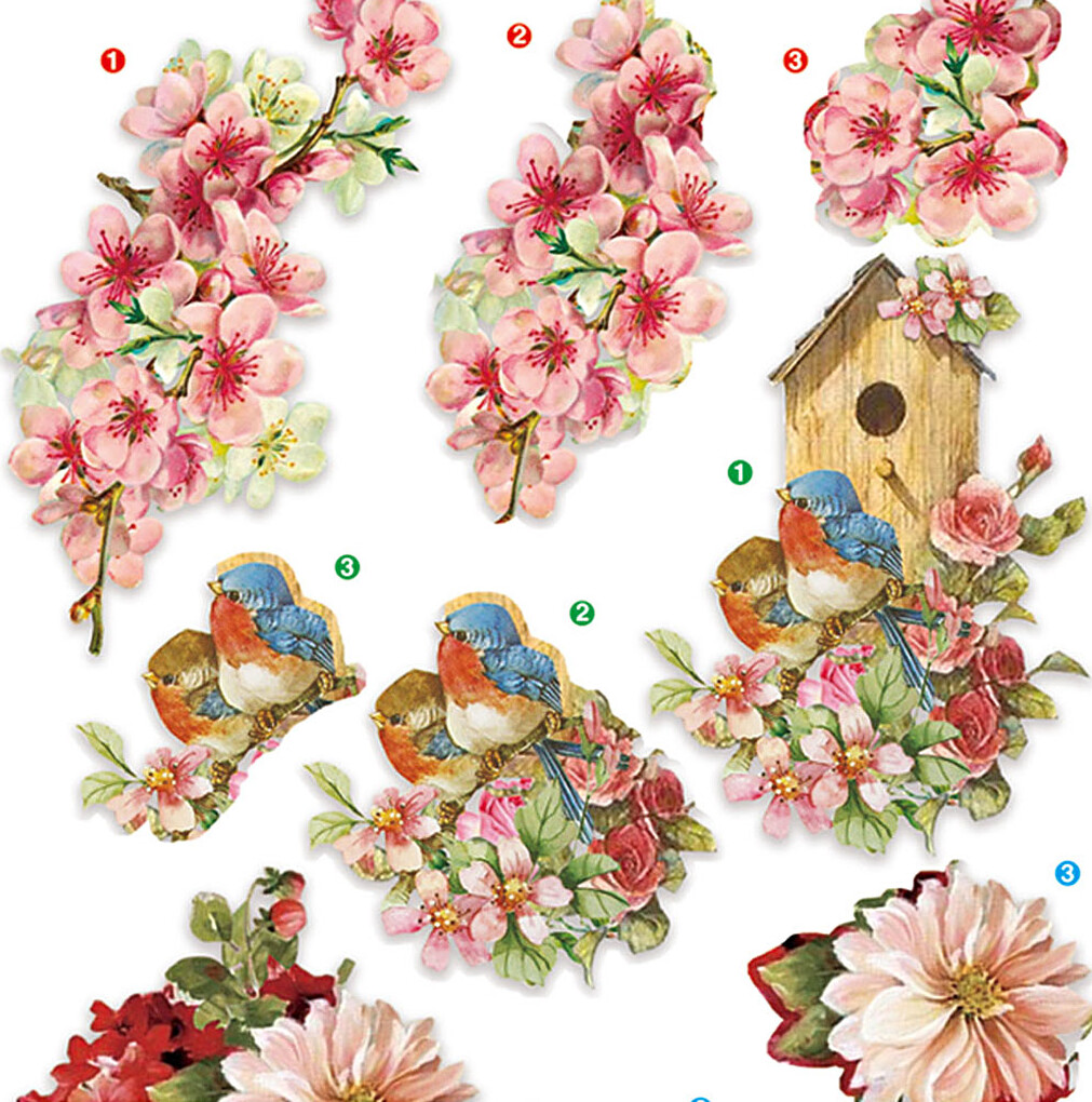 3D Motiver - Blomster Og Fugle - 21X30 Cm - 4 Ark
