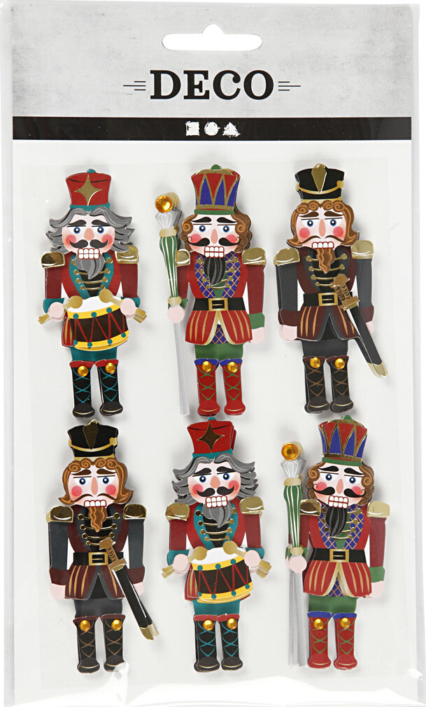 Juleklistermærker - 3D Nøddeknækkere - 6 Stk