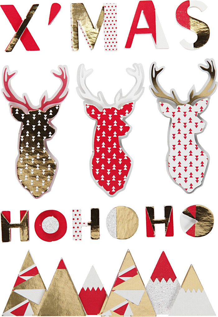 Juleklistermærker - 3D Rensdyr - 15 Klistermærker