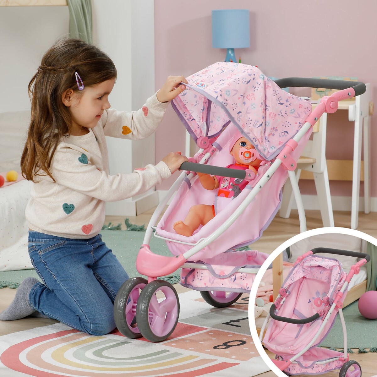 Baby Born - Luksus Blomstret Dukkevogn