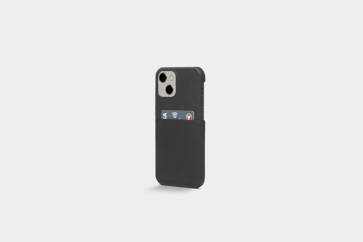 Trunk - Iphone 13 Cover - Med Kortholder - Ægte Læder - Sort
