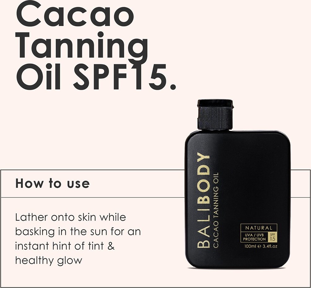 Bali Body Cacao Tanning Oil Spf 6 100 Ml Se tilbud og køb på Gucca.dk