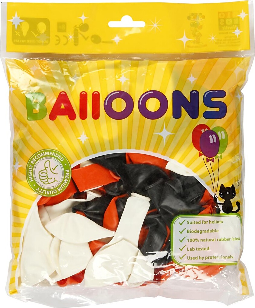 Sorte Orange Og Hvide Balloner - Runde - 100 Stk