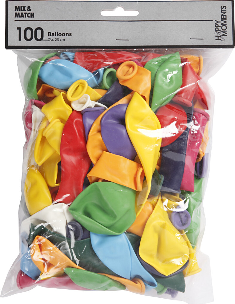 Balloner - Runde - Ø 23 Cm - Assorterede Farver - 100 Stk