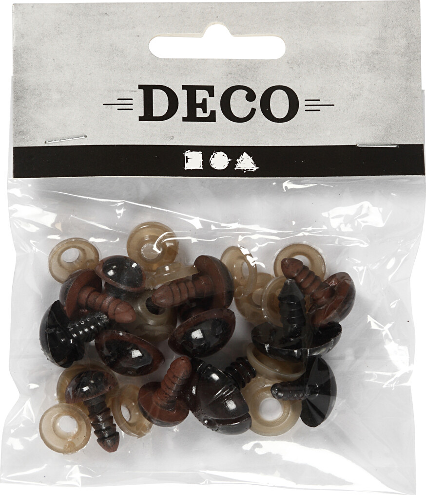 Bamseøjne Og -Snuder - Ø 10 12 5 15 Mm - Str 15 25 Mm - 12 Assorterede