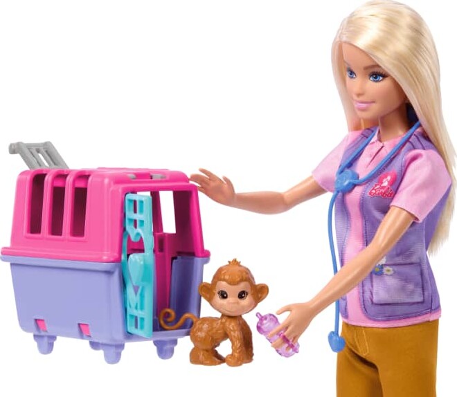 Barbie Dukke Legesæt - Veterinær Dyrlæge 2 Dyr Og Tilbehør