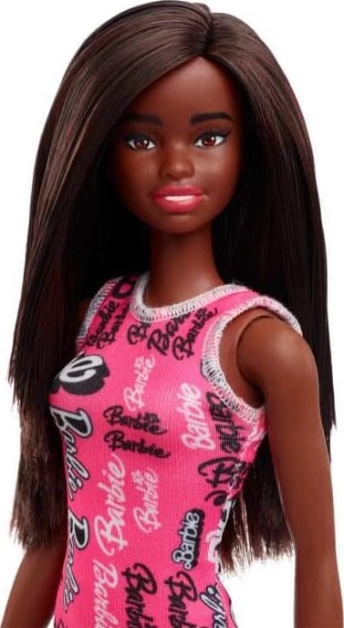 Barbie - Basic Dukke - Sort Hår Og Pink Kjole - Mattel Hrh08