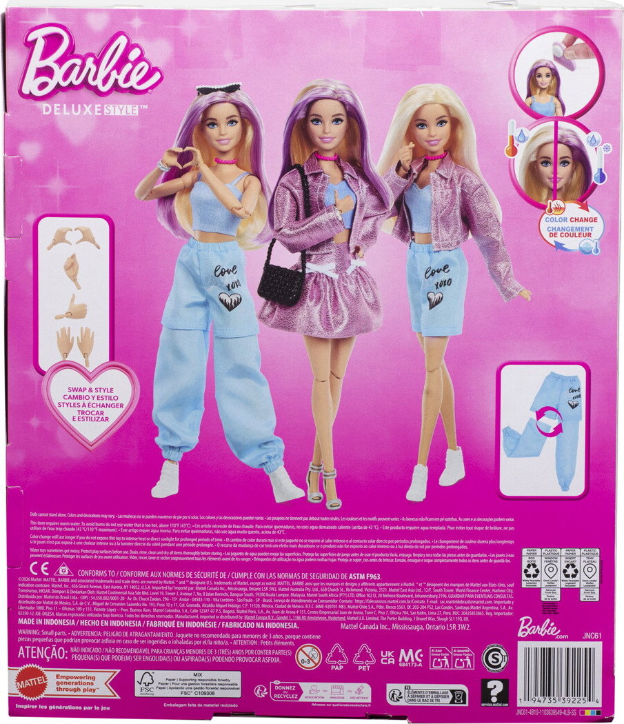 Barbie - Deluxe Style Dukke Med 4 Sæt Tøj - Mattel Jnc61