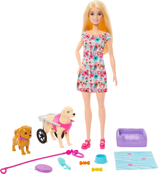 Barbie - Walk And Wheel Kæledyr Dukke Legesæt