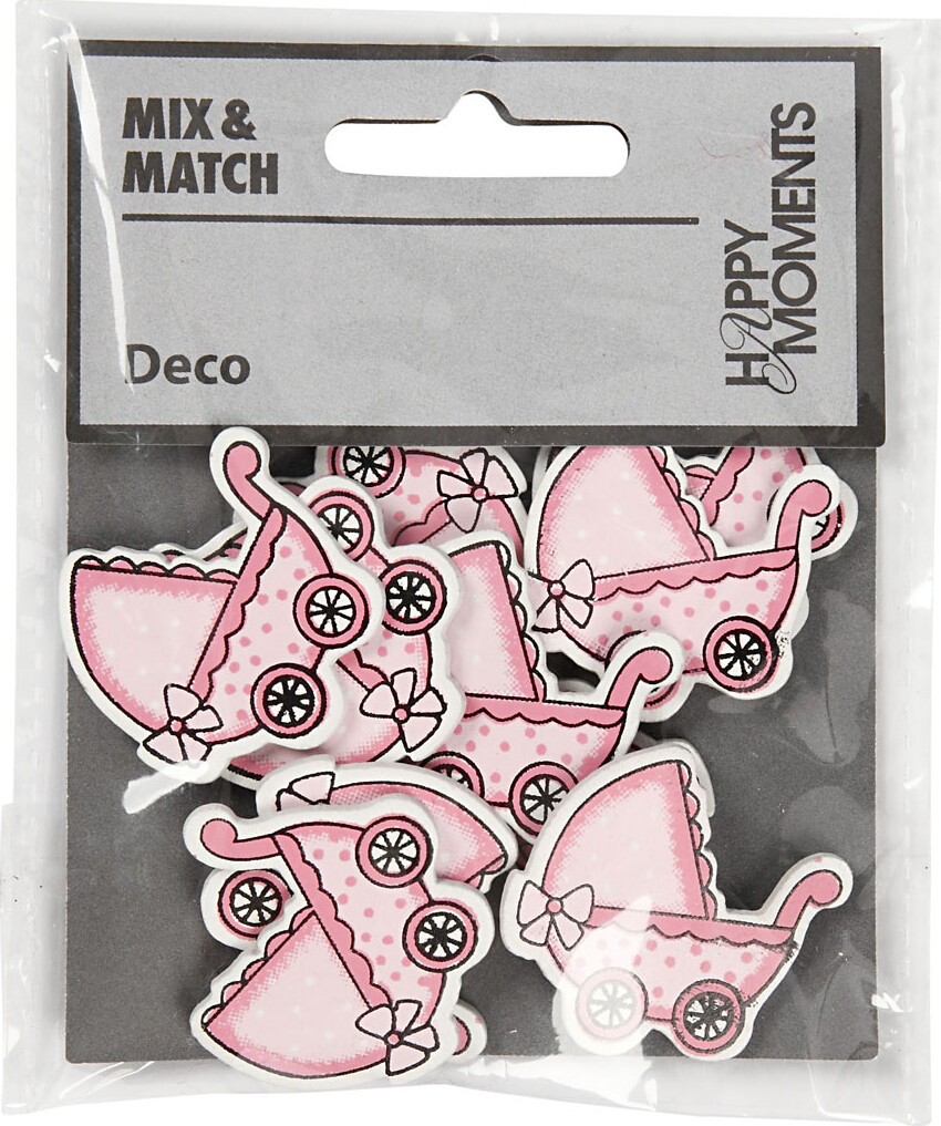 Barnevogn - Str 34X31 Mm - Tykkelse 1 7 Mm - Lyserød - 10 Stk