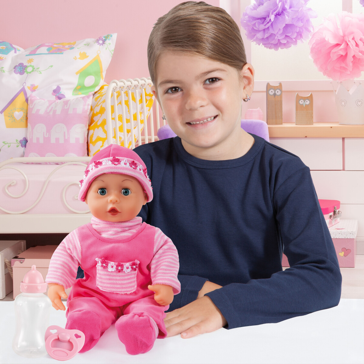 Bayer - Babydukke Med Lyd Og Bevægelse - First Words - Pink - 38 Cm
