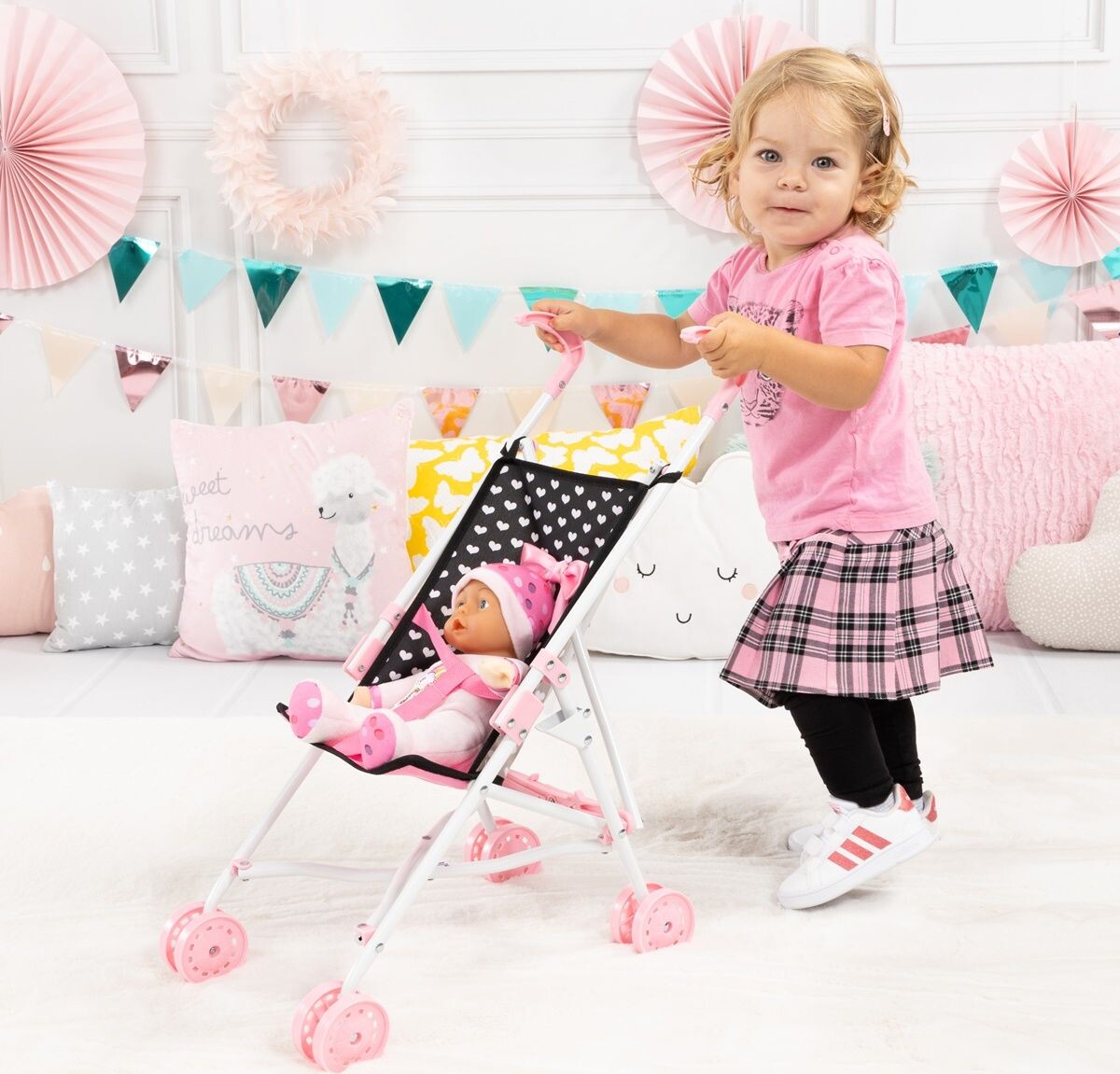 Bayer - Dukke Klapvogn - Sort Og Pink