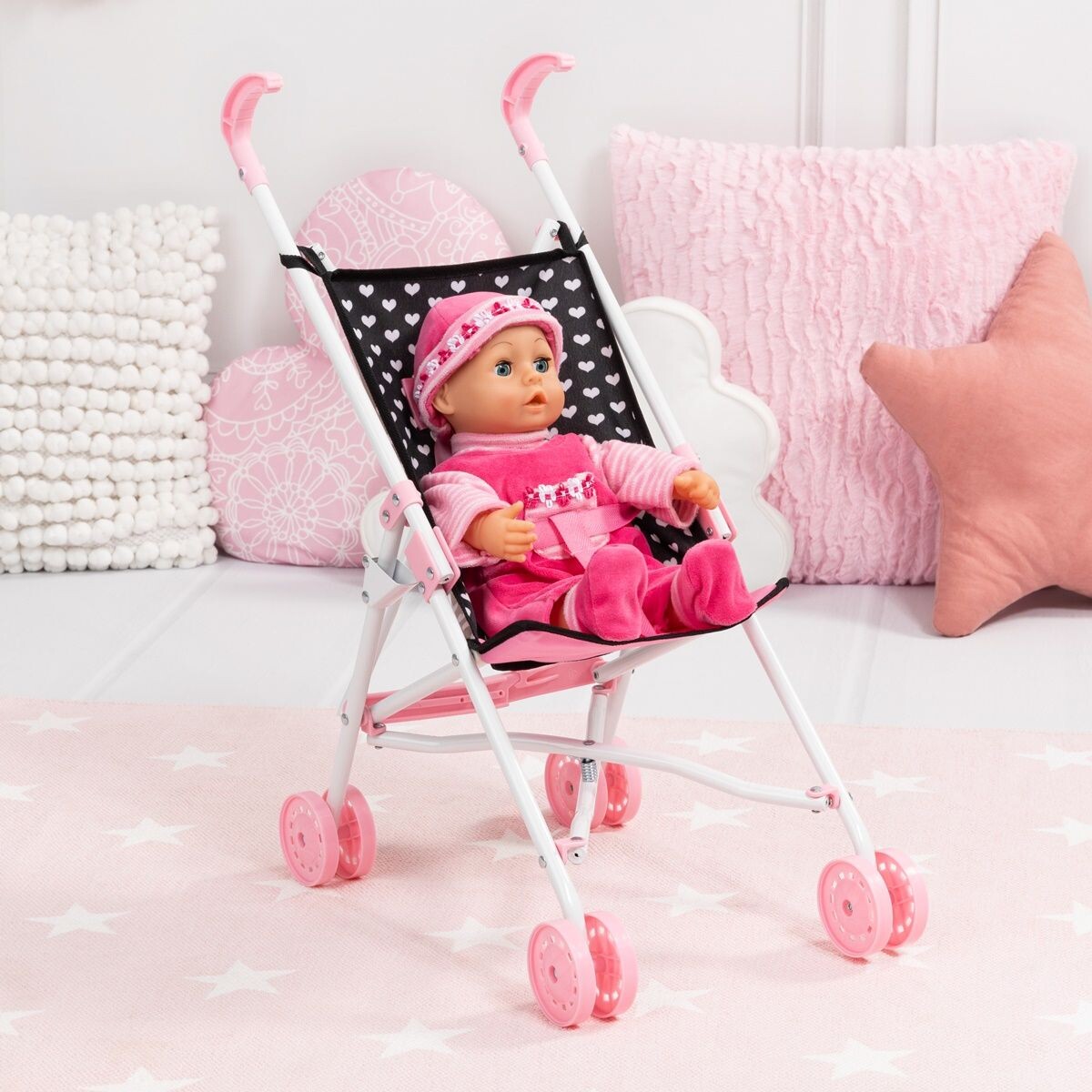 Bayer - Dukke Klapvogn - Sort Og Pink