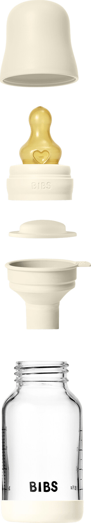 Bibs - Glass Baby Bottle Round Latex Slow Flow - Ivory - 120 Ml