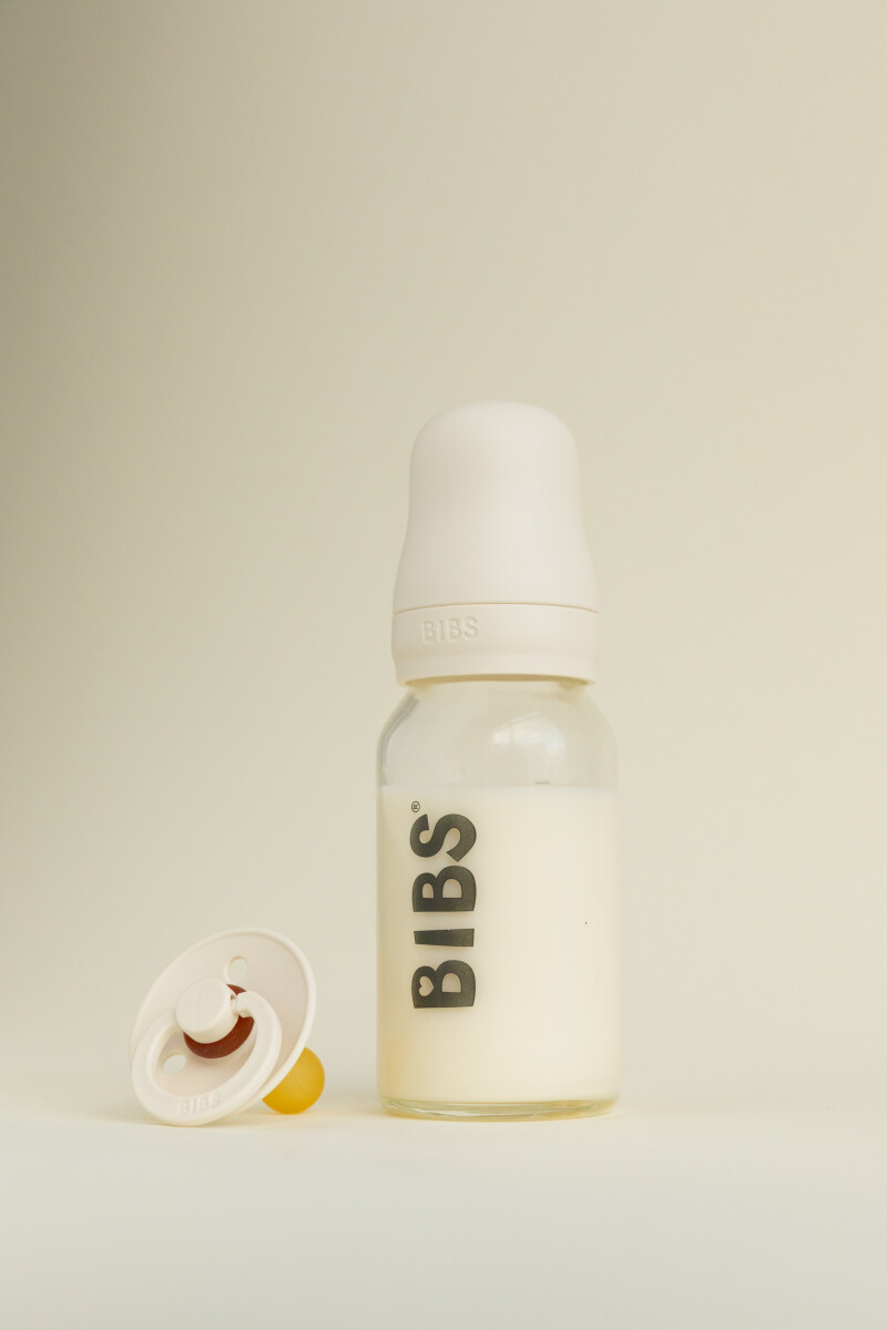 Bibs - Glass Baby Bottle Round Silicone 1 Pack 120 Ml Slow Flow - Ivory -