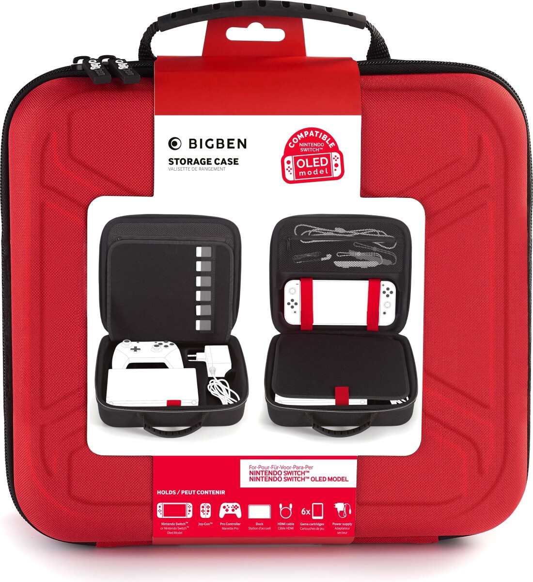 Bigben Storage Case Red Hard Case For Switch Including Docking Station