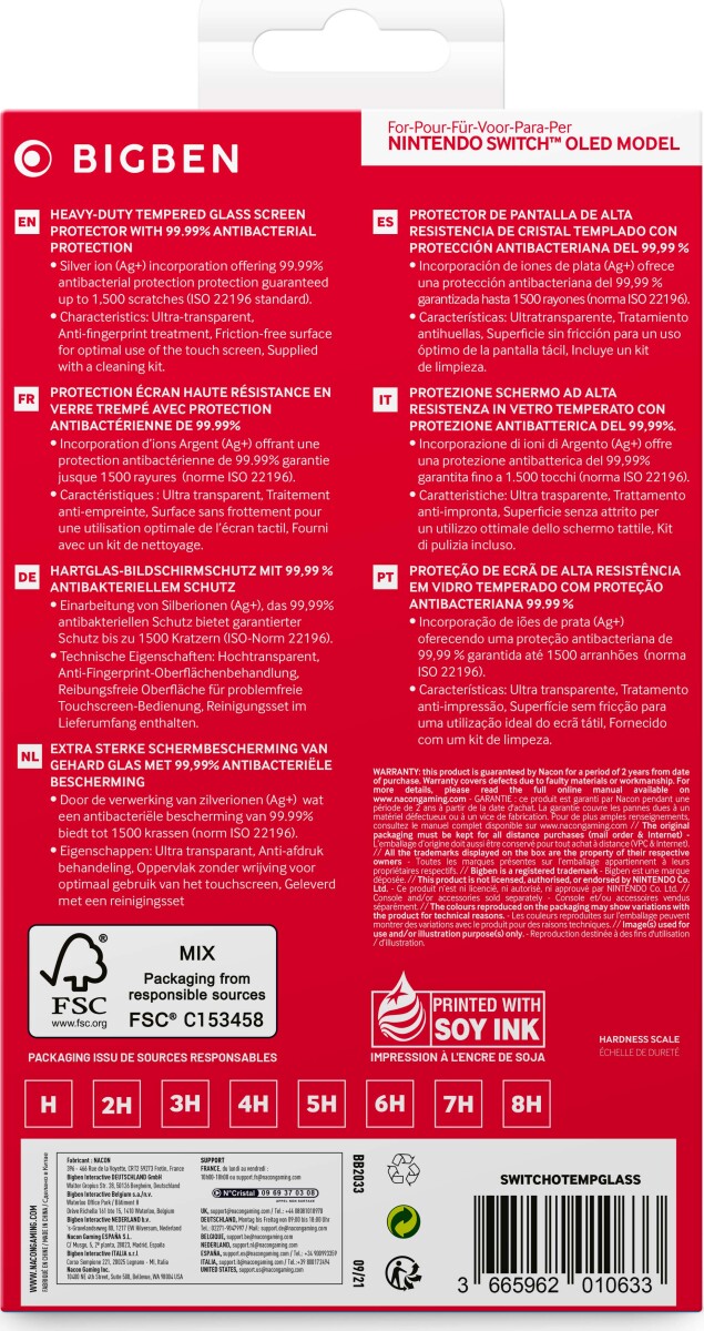 Bigben Tempered Glass Screen Protector - Switch Oled