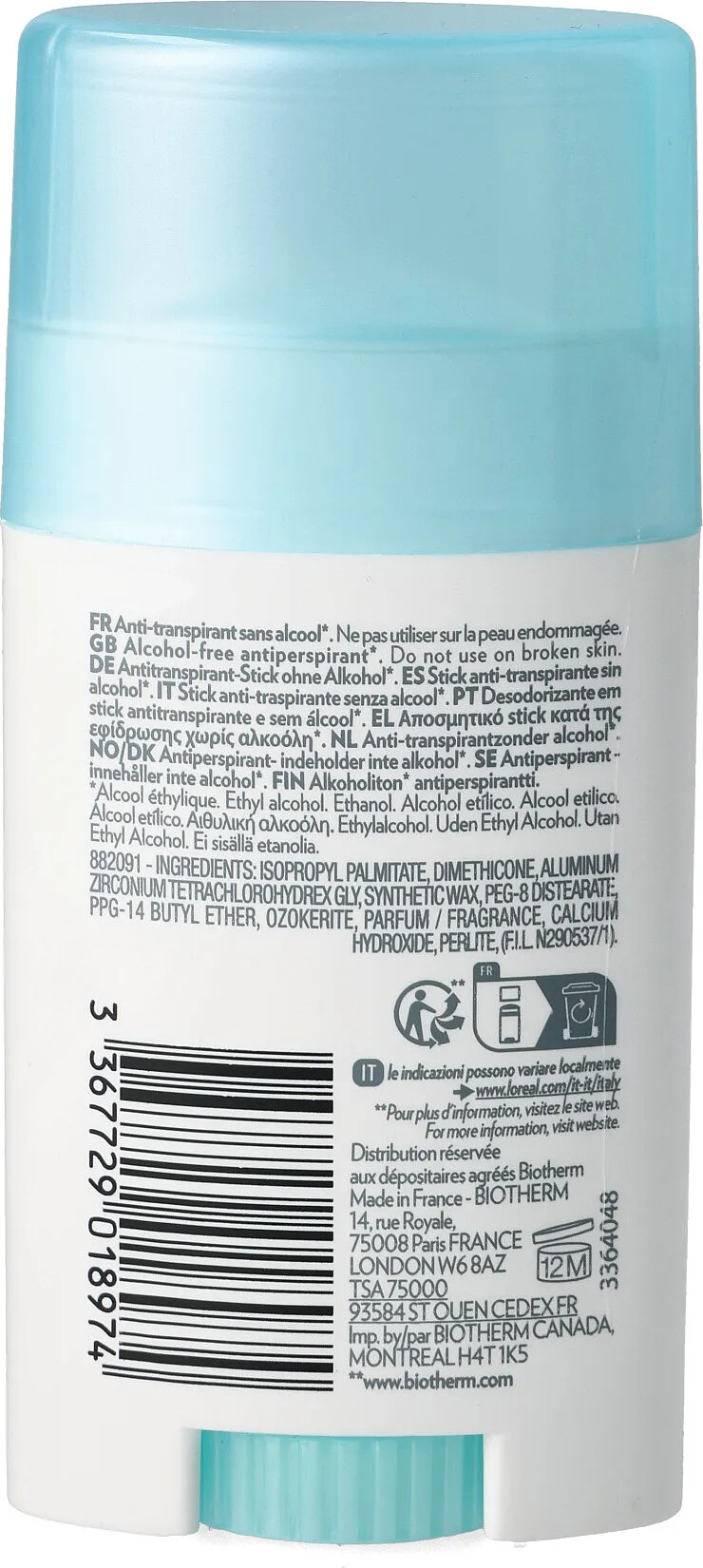 Biotherm - Deo Pure Antiperspirant Stick 40 Ml