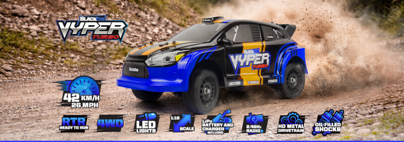 Blackzon - Vyper Rx Turbo 4Wd 2S Rc Car - Blå Orange - 1 16 - 540284