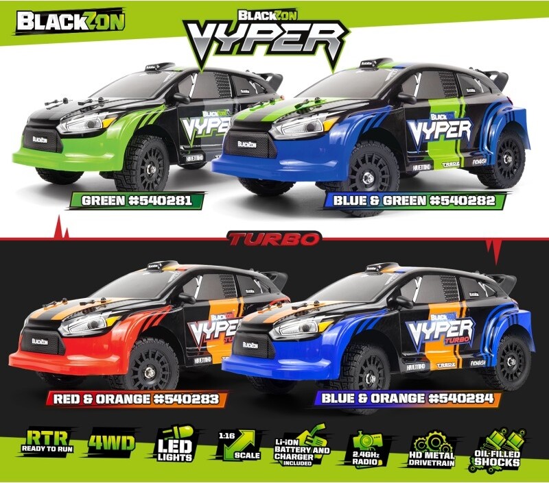 Blackzon - Vyper Rx Turbo 4Wd 2S Rc Car - Rød Orange - 1 16 - 540283