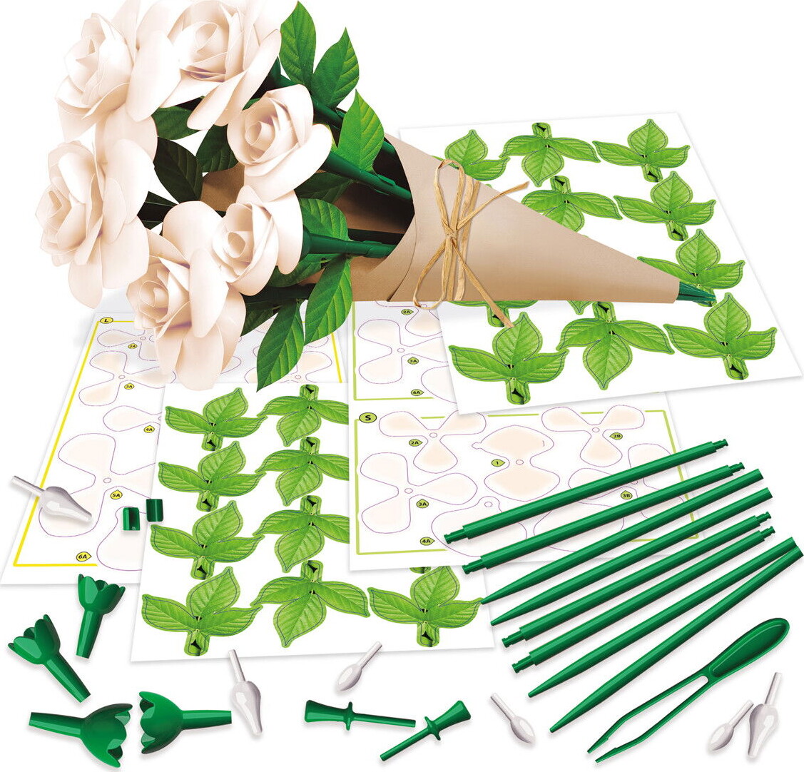 Educa - Floral Art Handcraft Kit - Papirblomster Diy - 6 Hvide Roser