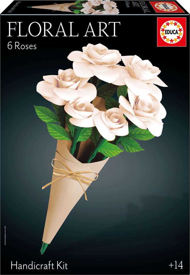 Educa - Floral Art Handcraft Kit - Papirblomster Diy - 6 Hvide Roser