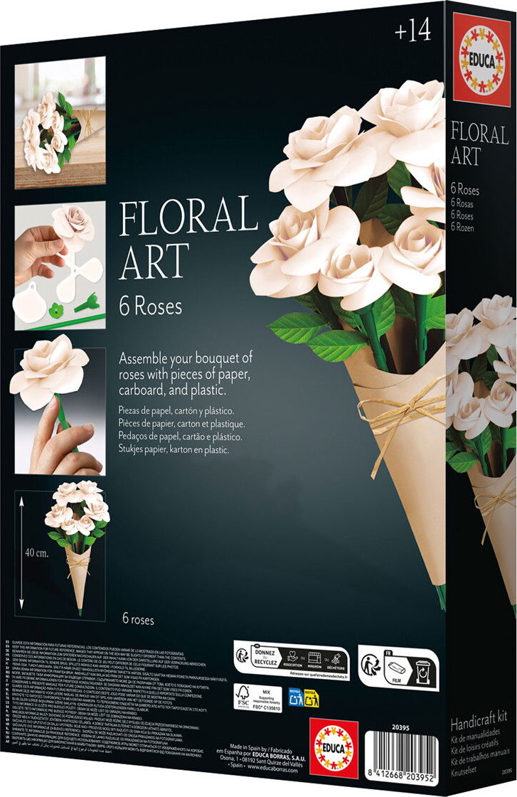 Educa - Floral Art Handcraft Kit - Papirblomster Diy - 6 Hvide Roser