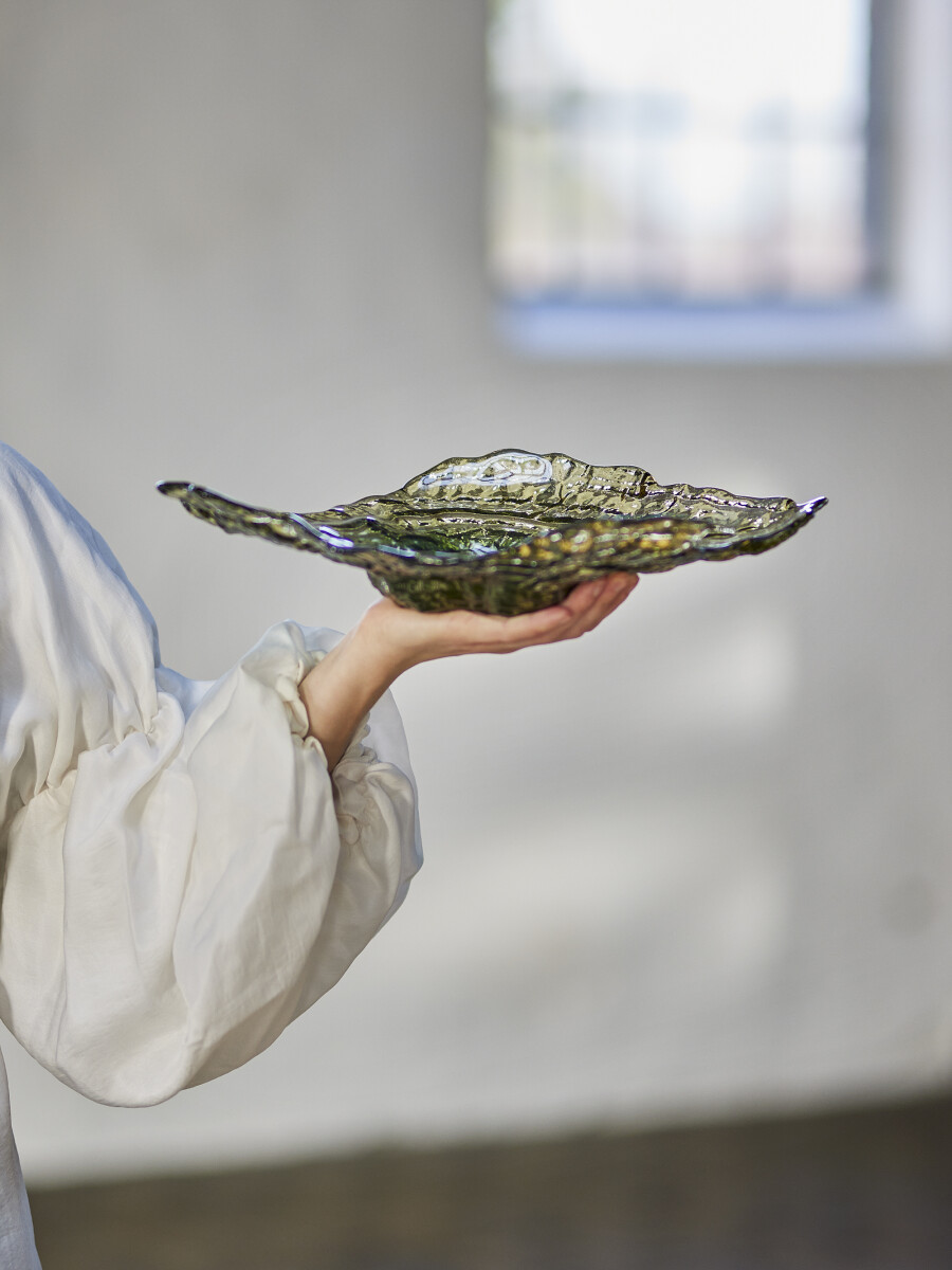 Bloomingville - Aiku Skål - Grøn - Glas - L 38 Cm