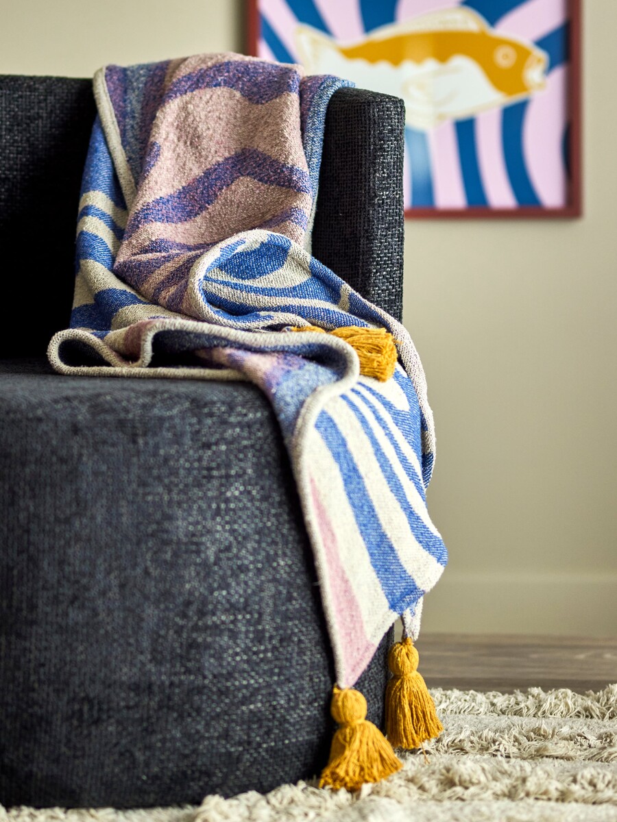 Bloomingville - Arlie Plaid - Blå - Bomuld - 160X130 Cm