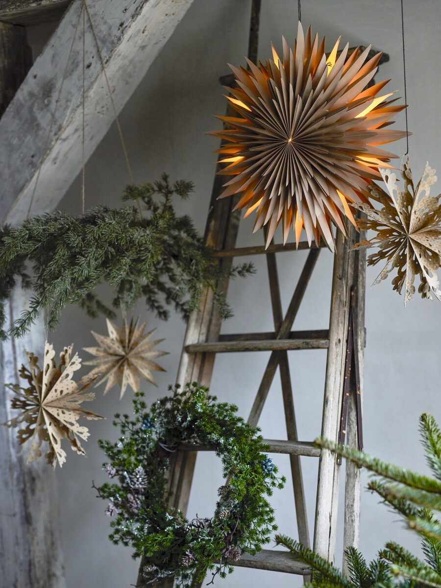 Bloomingville - Elijas Julestjerne Ornament Med Lys - Brun - Papir