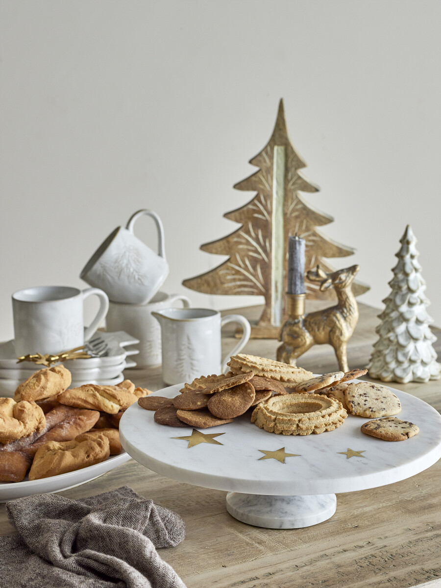 Bloomingville - Fenya Star Kagefad På Fod - Hvid - Marmor