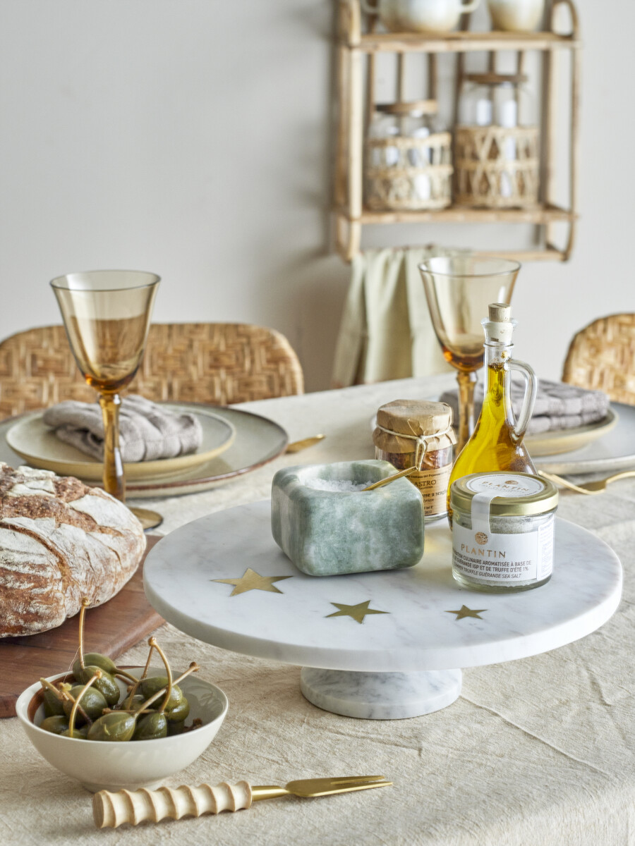 Bloomingville - Fenya Star Kagefad På Fod - Hvid - Marmor