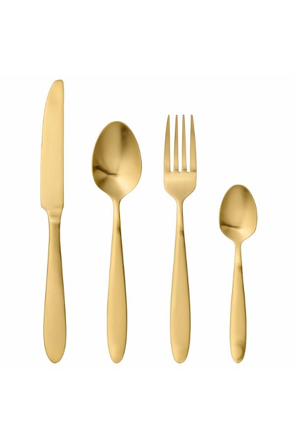 Bloomingville - Frea Guld Bestik Sæt - Rustfrit Stål - 16 Dele