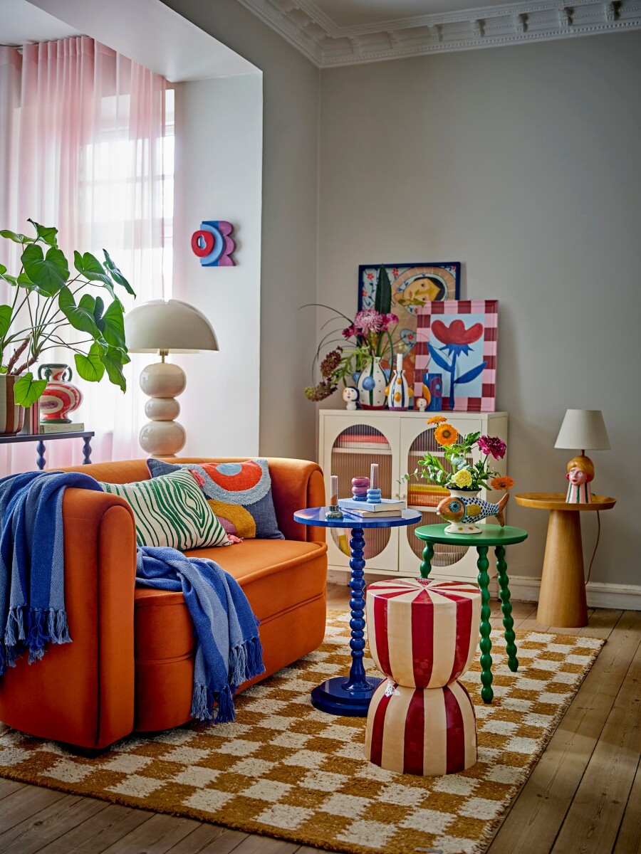 Bloomingville - Frello Plaid Tæppe - Blå - 160X130 Cm - Bomuld