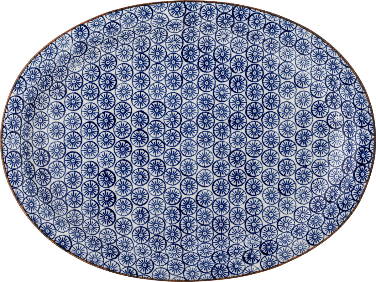 Bloomingville - Karine Serveringsfad - Blå - Stentøj - L 35 Cm