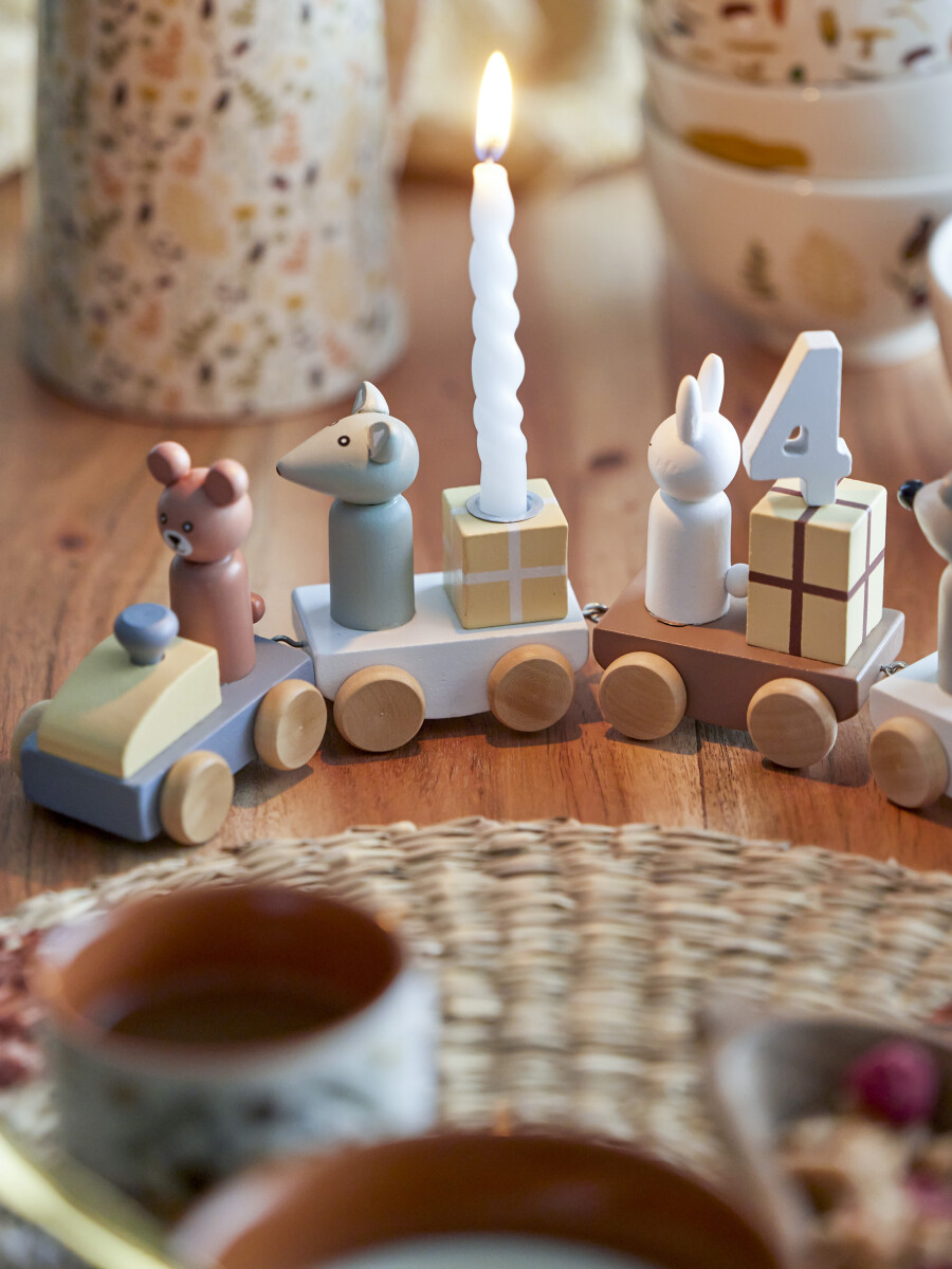 Bloomingville Mini - Junaid Fødselsdagstog Med Dyr I Træ - Brun