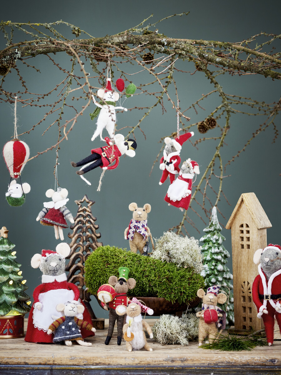 Bloomingville - Peo Ornament Julefigur Sæt - Rød - Uld - 2 Stk