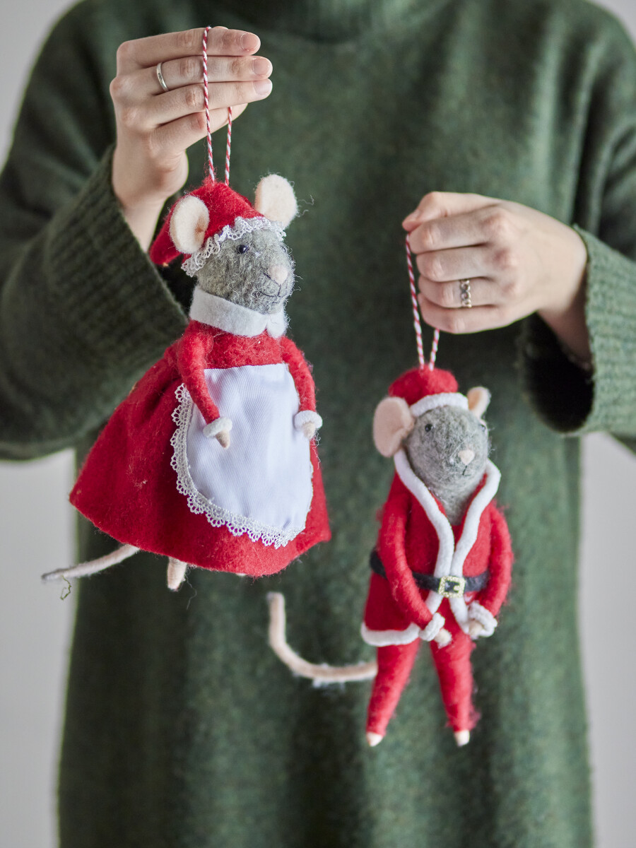 Bloomingville - Peo Ornament Julefigur Sæt - Rød - Uld - 2 Stk