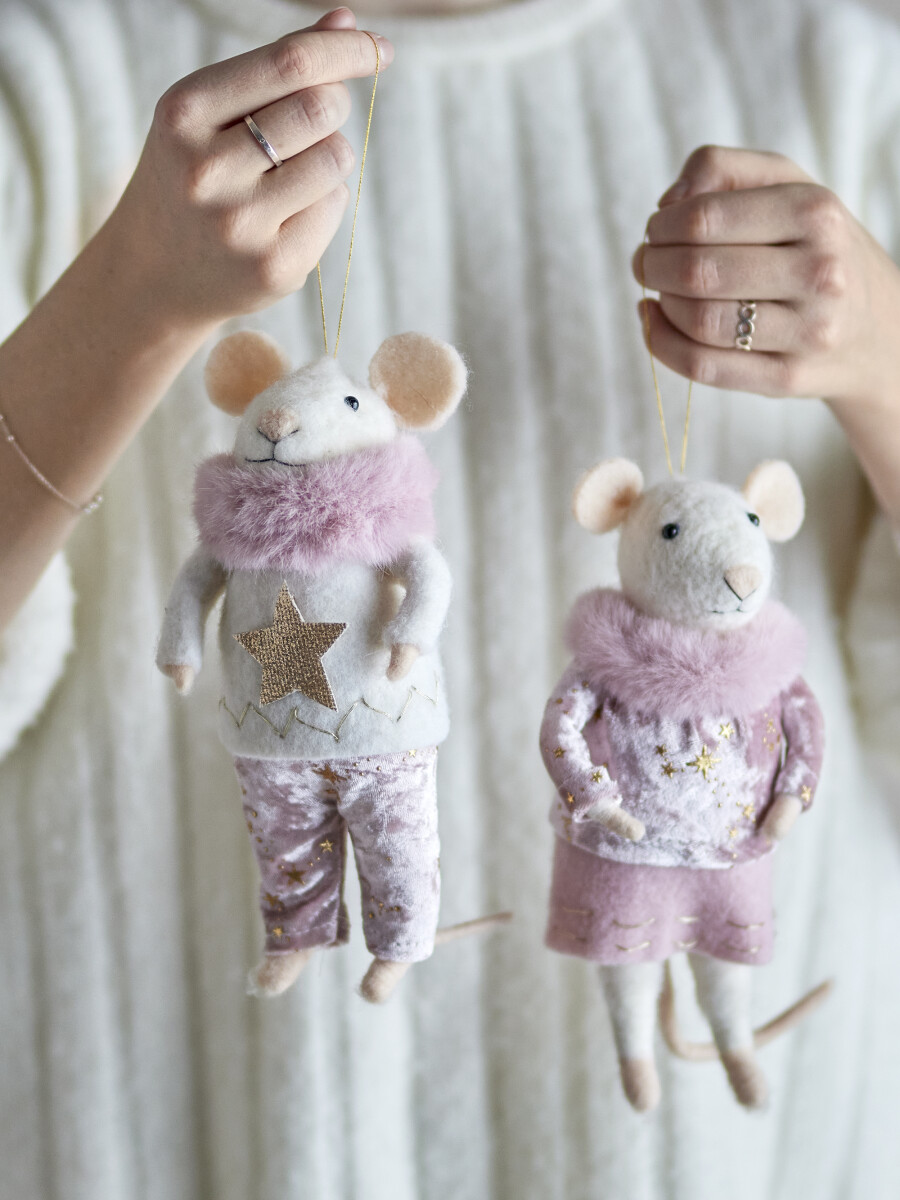 Bloomingville - Peo Ornament Julefigur Sæt - Rosa - Uld - 2 Stk