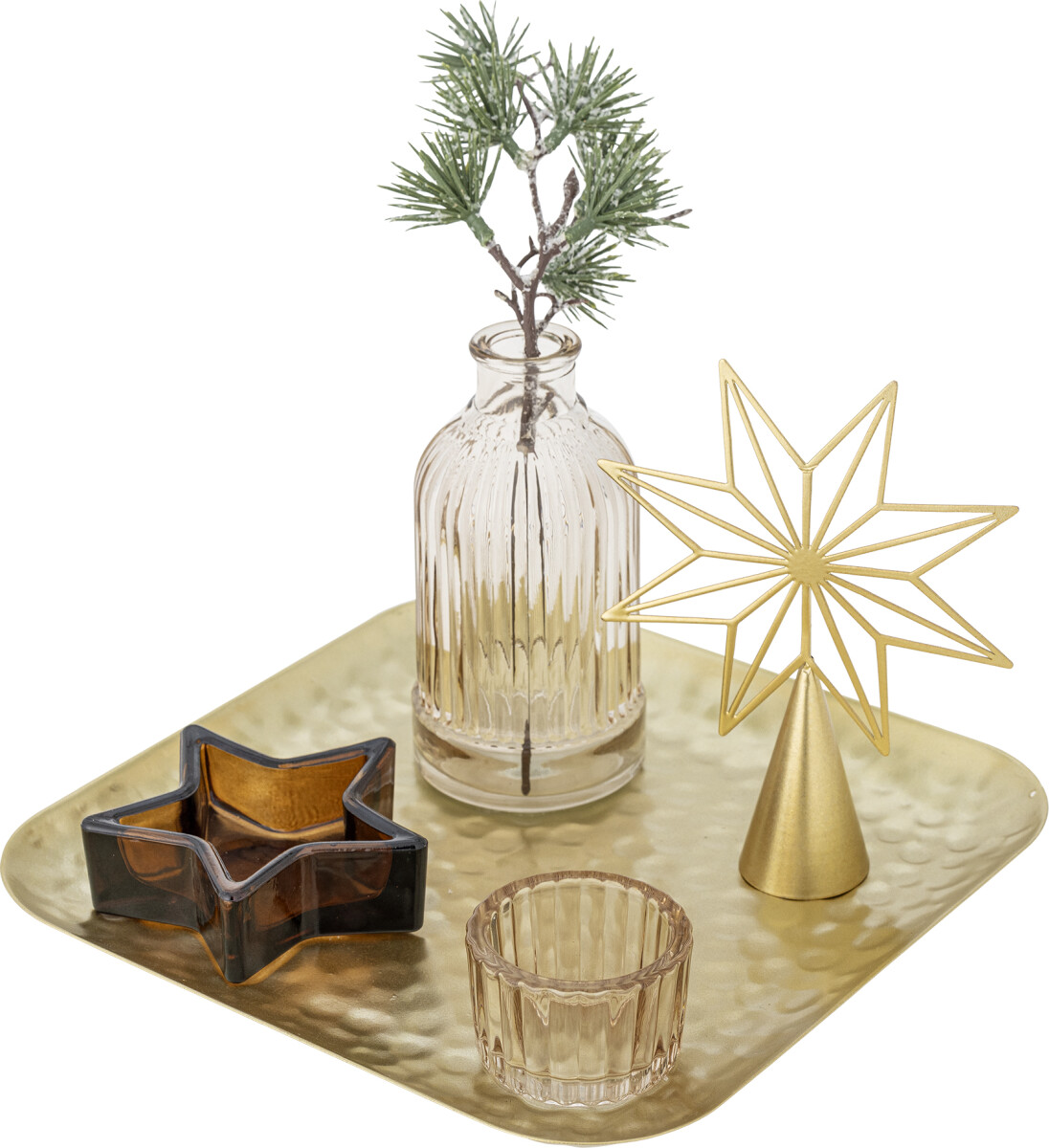 Bloomingville - Sanga Bakke Sæt Med Fyrfadsstage - Guld - Glas - 6 Dele