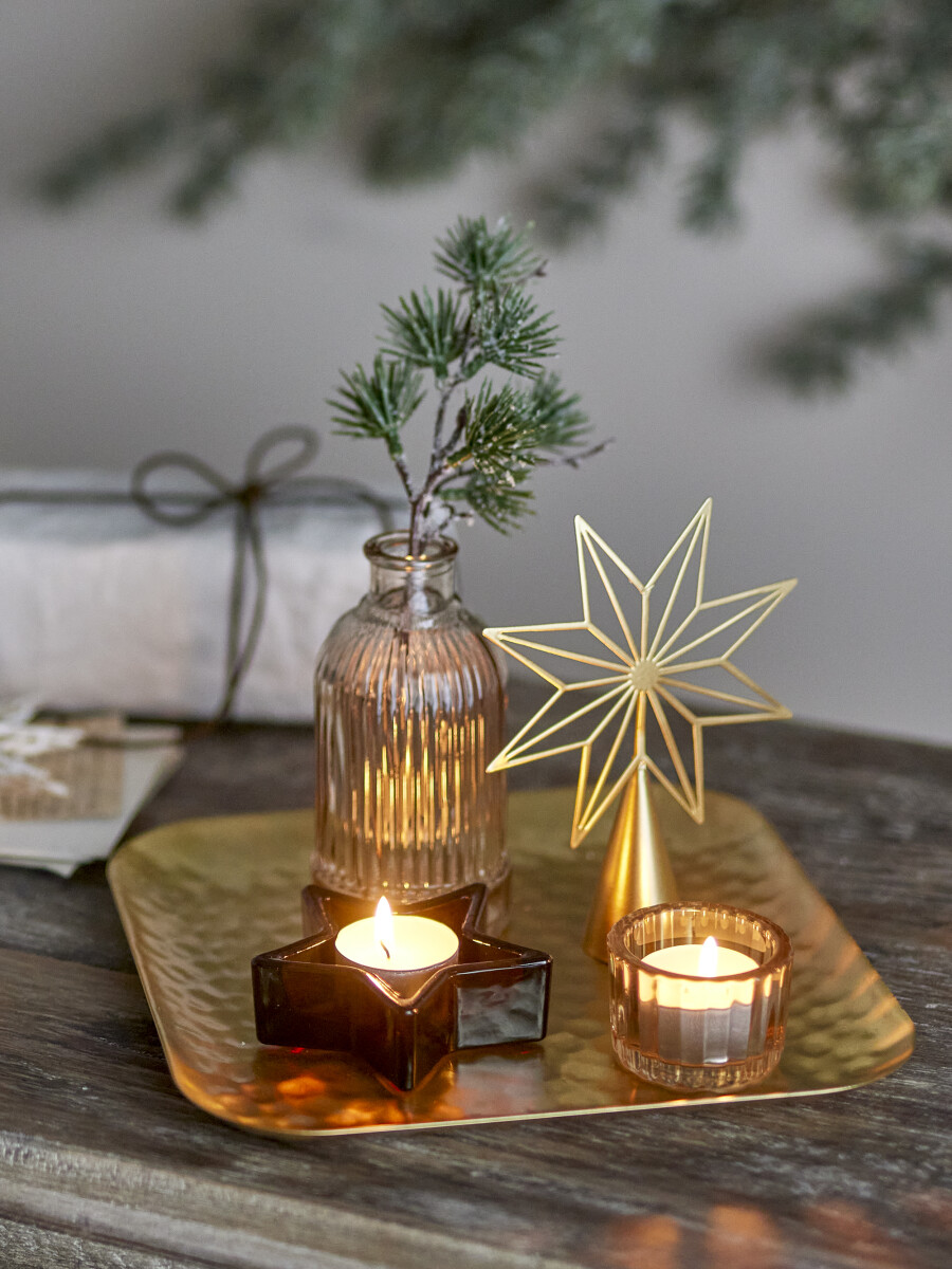 Bloomingville - Sanga Bakke Sæt Med Fyrfadsstage - Guld - Glas - 6 Dele