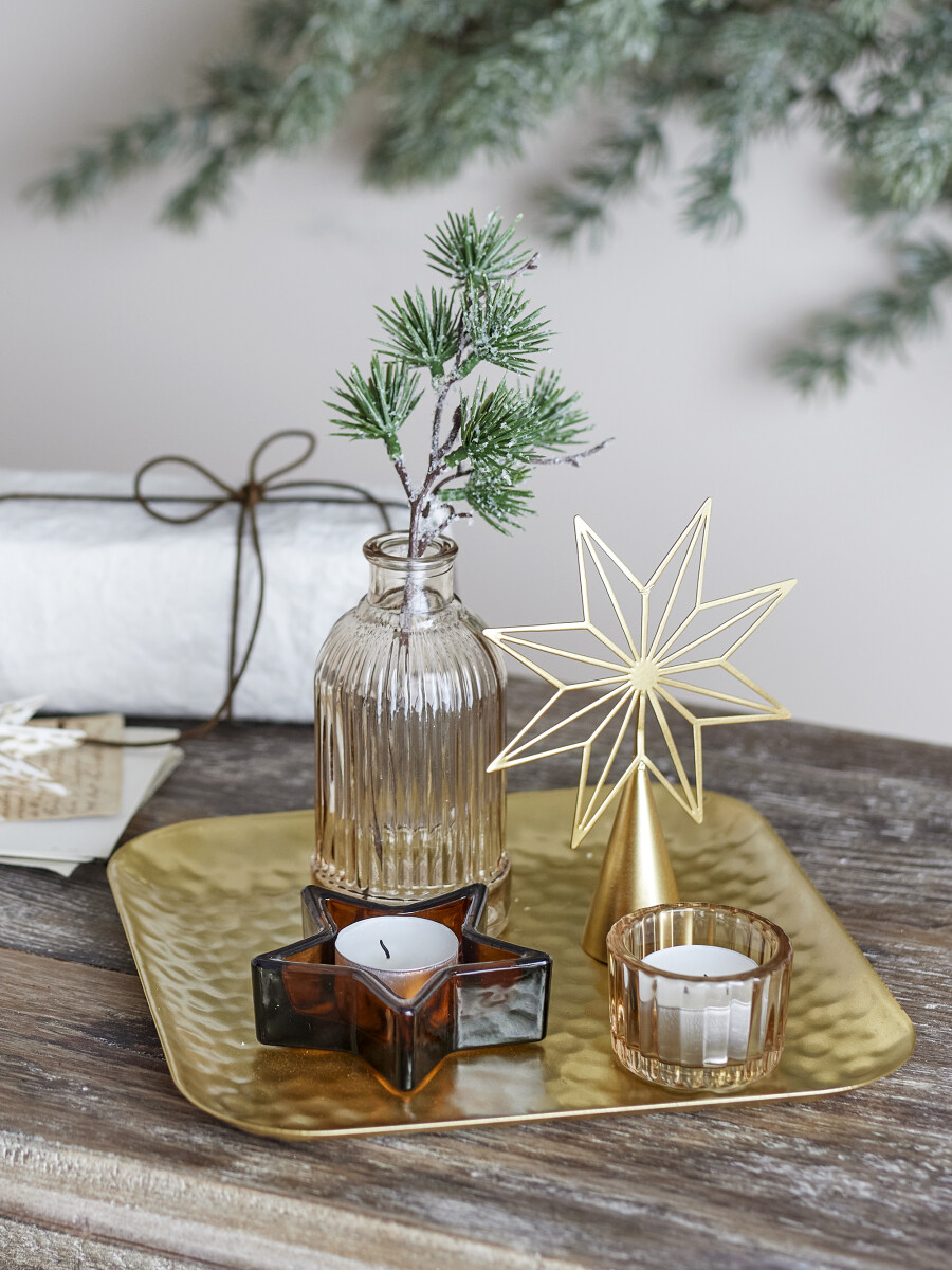 Bloomingville - Sanga Bakke Sæt Med Fyrfadsstage - Guld - Glas - 6 Dele