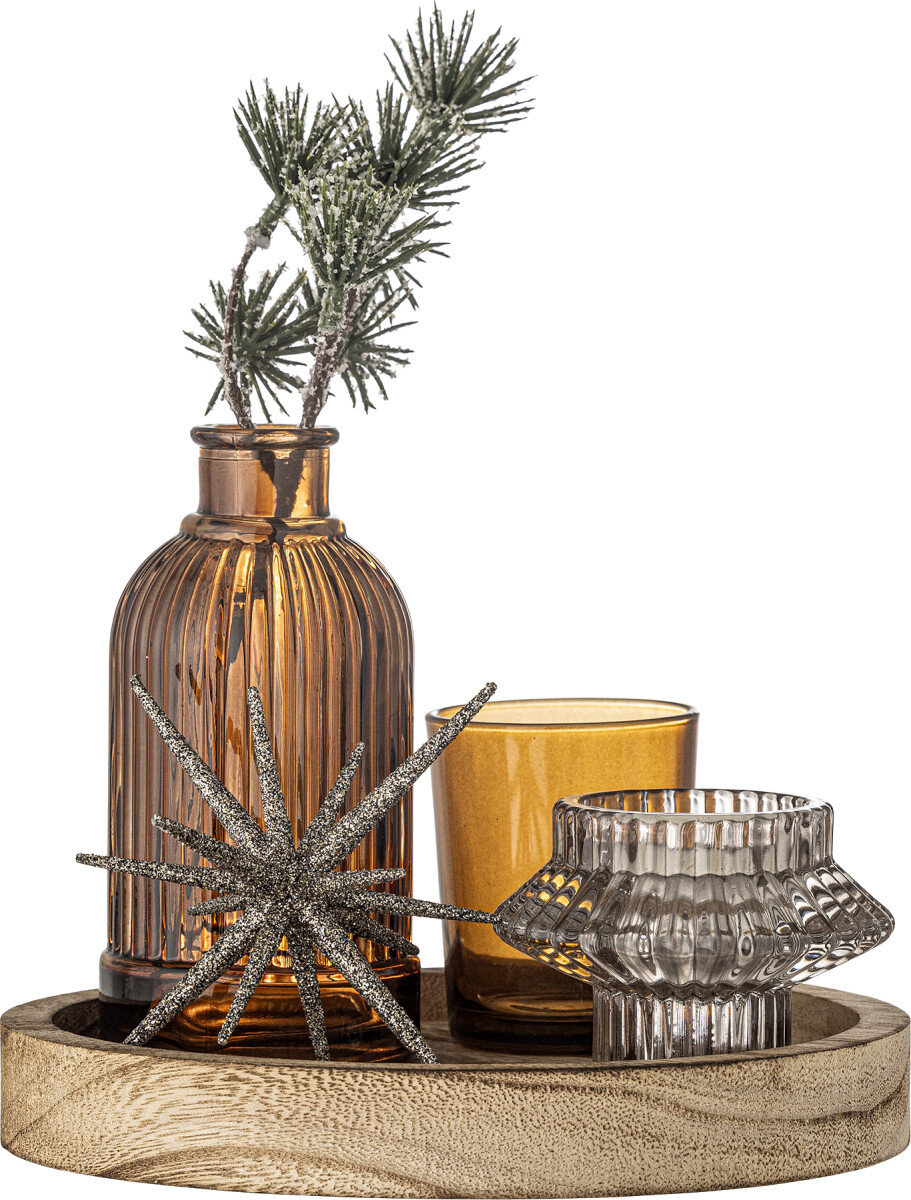 Bloomingville - Sanga Bakke Sæt Med Fyrfadsstage - Guld - Glas - 6 Dele