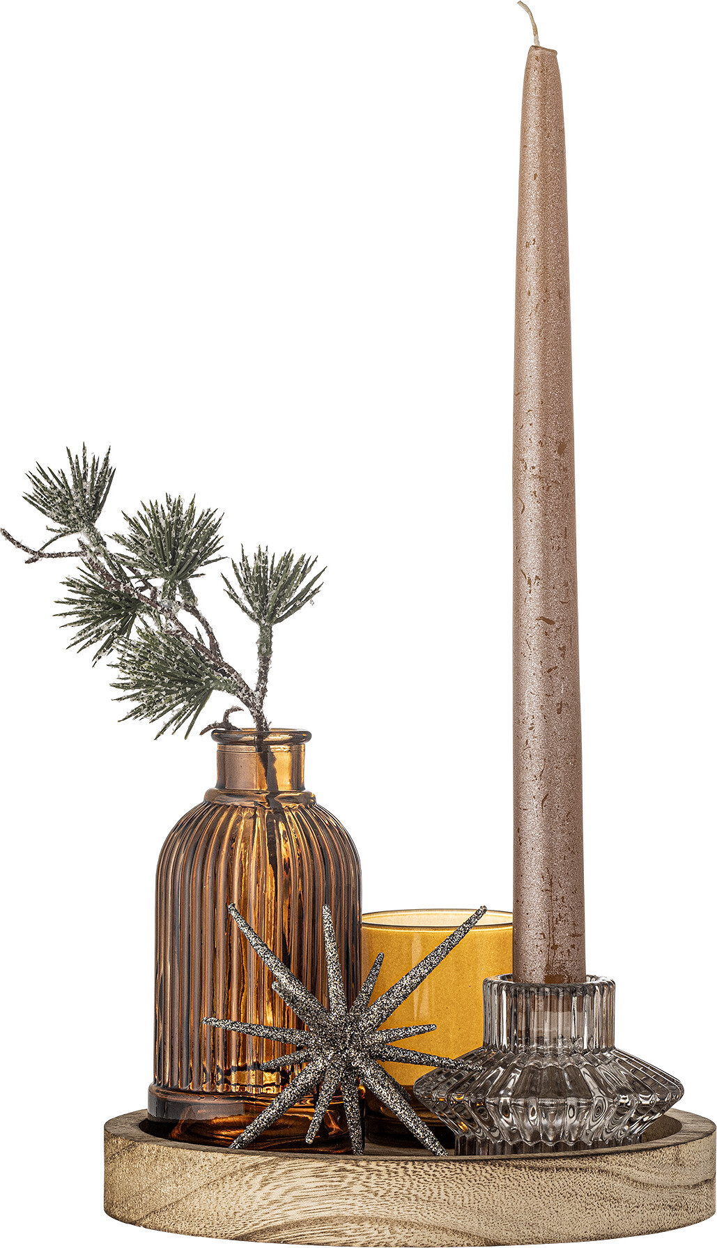 Bloomingville - Sanga Bakke Sæt Med Fyrfadsstage - Guld - Glas - 6 Dele